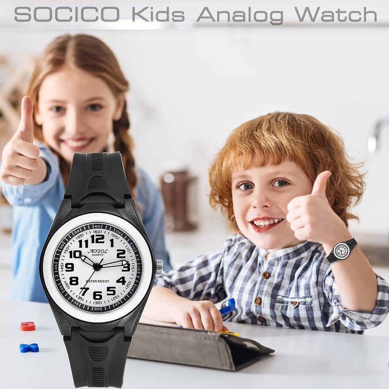 [Australia] - Kids Analog Watch Boys Girls Children Waterproof Time Teaching Watch Soft Band Wrist Watch for Kids Black 