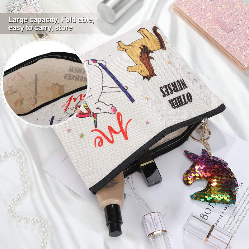 [Australia] - Nurse Cosmetic Bag Other Nurse Me Makeup Bag Cosmetic Travel Pouch Bag with Zipper and Flip Sequin Unicorn Keychain for Nurse, Coworker, Friend, Women, Practitioner Supplies 