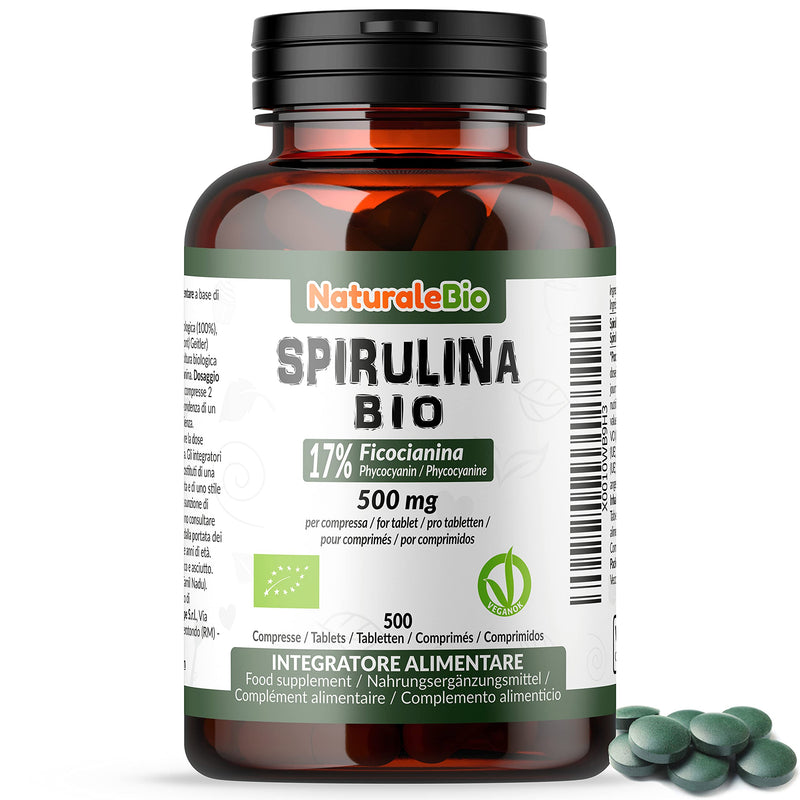 [Australia] - Organic Spirulina Alga Tablets - 500 Tablets - 500mg. Bio, Natural and Pure, Phycocyanin 17%. Cultivated in India in Tamil Nadu. Suitable for Vegetarian and Vegan. NATURALEBIO 