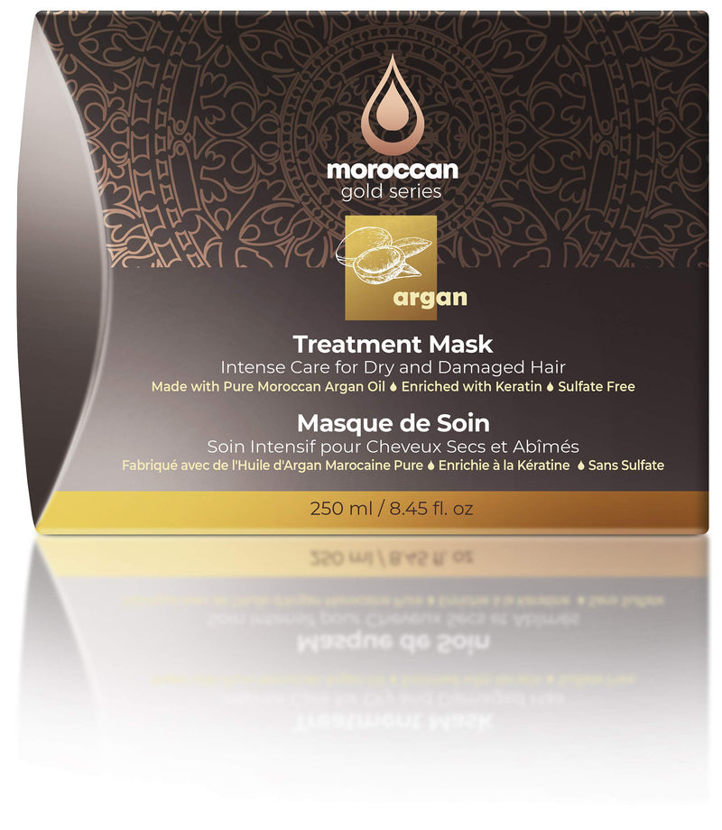[Australia] - Moroccan Gold Series Treatment Mask – Deep Hydrating Argan Oil Hair Mask for Dry, Damaged, Color Treated and Curly Hair Enriched with Keratin – Sulfate Free Natural Hair Repair Treatment, 8.45oz 8.45 Fl Oz (Pack of 1) 