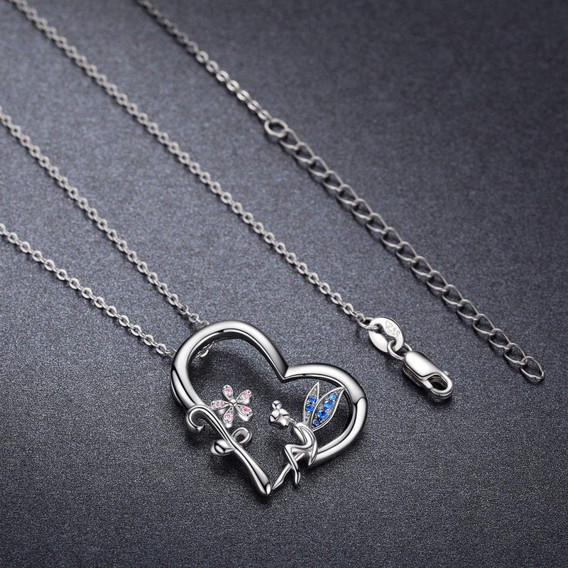 [Australia] - CUOKA MIRACLE Fairy Necklace, Flower Girl Necklace S925 Sterling Silver Heart Pendant Necklace Fairy Jewelry Gift for Women Teen Girlfriend 