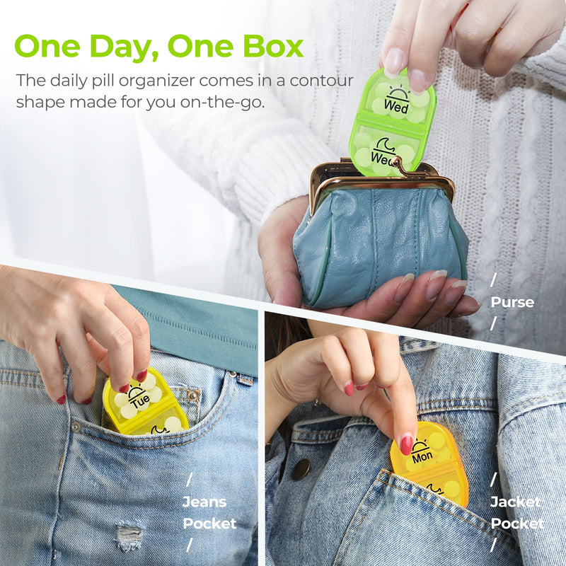 [Australia] - AUVON Pill Box Organiser with Free Smartphone Reminder App, Pill Boxes 7 Day 2 Times A Day with 7 Colorful Attachable Tablet Box for Medicine, Medication, Vitamin, Supplement and Fish Oil Clear 