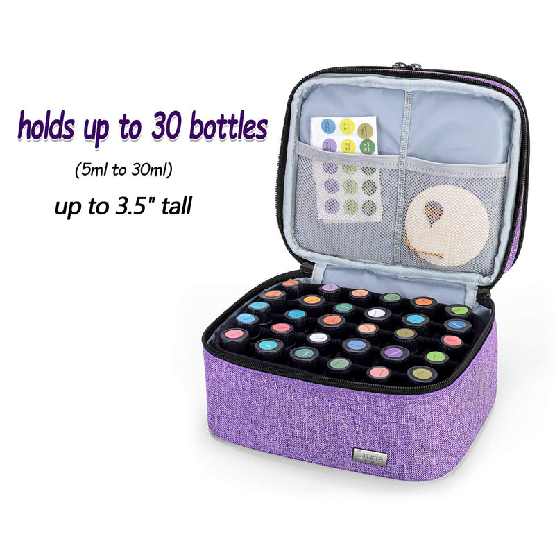 [Australia] - Luxja Essential Oil Carrying Case - Holds 30 Bottles (5ml-30ml, Also Fits for Roller Bottles), Double-Layer Organizer for Essential Oil and Accessories, Purple (Bag Only) Double-layer Bag: Fits for 30 bottles 