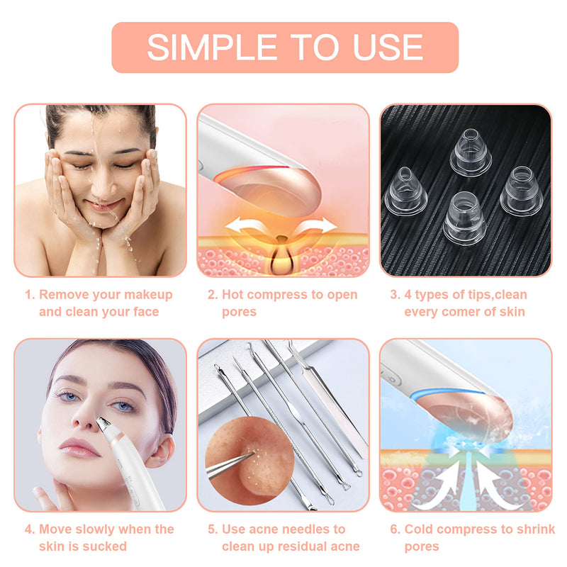 [Australia] - Blackhead Pore Vacuum Cleaner Remover-Electric Facial Blackhead Suction Devices with Hot and Cold Compress,USB Rechargeable Acne Comedone Extractor Tool Kit with 4 Probes & 2 Adjustable Suction Level Champagne gold 