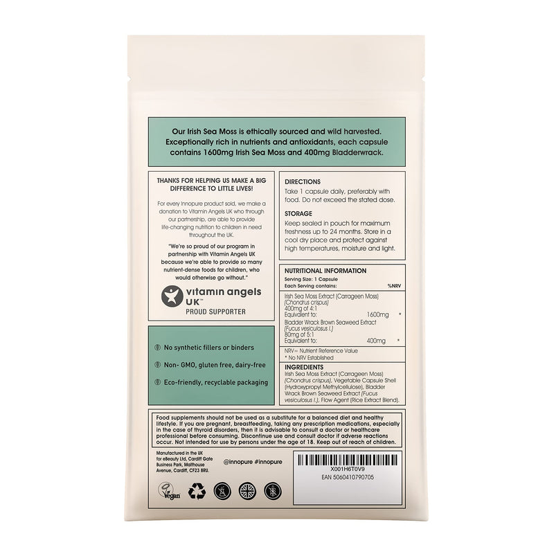 [Australia] - Irish Sea Moss & Bladderwrack Capsules - High Strength - Ethically Sourced SeaMoss, Natural Supplement, Vegan Society Certified - UK Made 