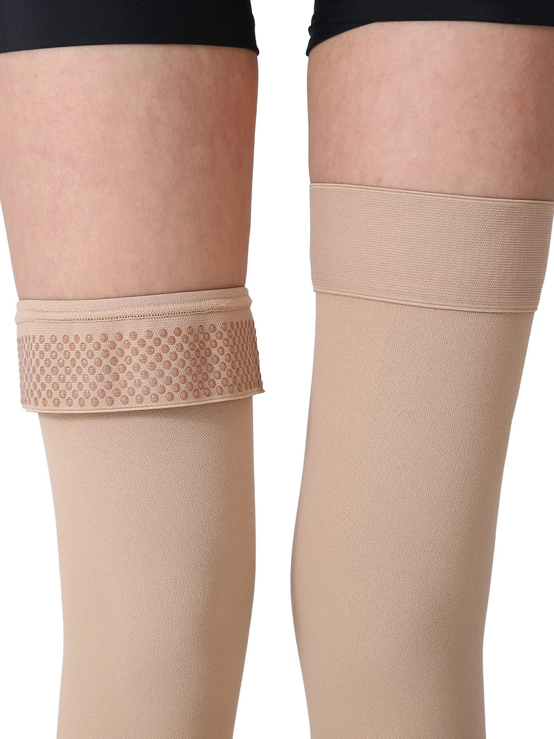 [Australia] - Thigh High Compression Stockings, Closed Toe, Pair, Firm Support 20-30mmHg Gradient Compression Socks with Silicone Band, Unisex, Opaque, Best for Spider & Varicose Veins, Edema, Swelling, Beige L Large (1 Pair) 