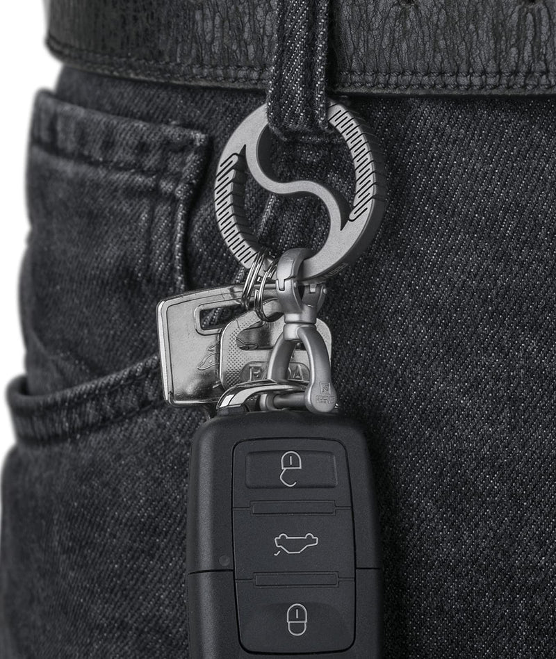 [Australia] - FEGVE Titanium Small Carabiner Keychain Clip with Rotational D Shape Keyring, Car Keychains Bracelet Wrist for Women Men Dark Gray 