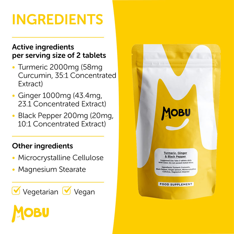 [Australia] - Turmeric 2000mg with Black Pepper & Ginger 120 Tablets | High Strength Curcumin Supplement | Turmeric and Black Pepper Tablets Anti-Inflammatory | Vegan UK Made | GMP Approved | MOBU 