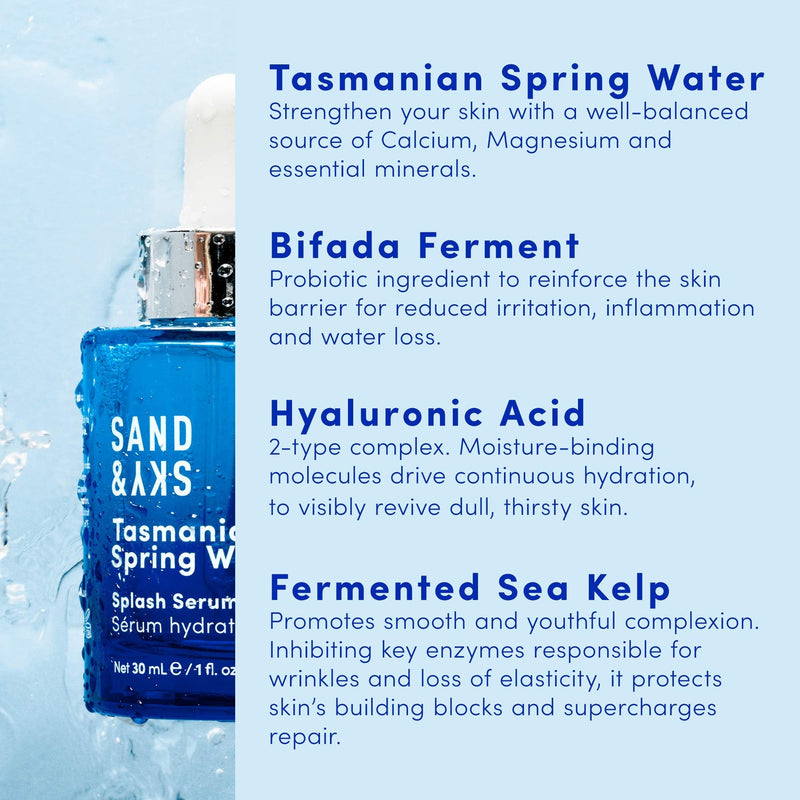 [Australia] - Sand & Sky Tasmanian Spring Water Splash Serum - Hyaluronic Acid Serum for Face | Face Serum (30ml) 