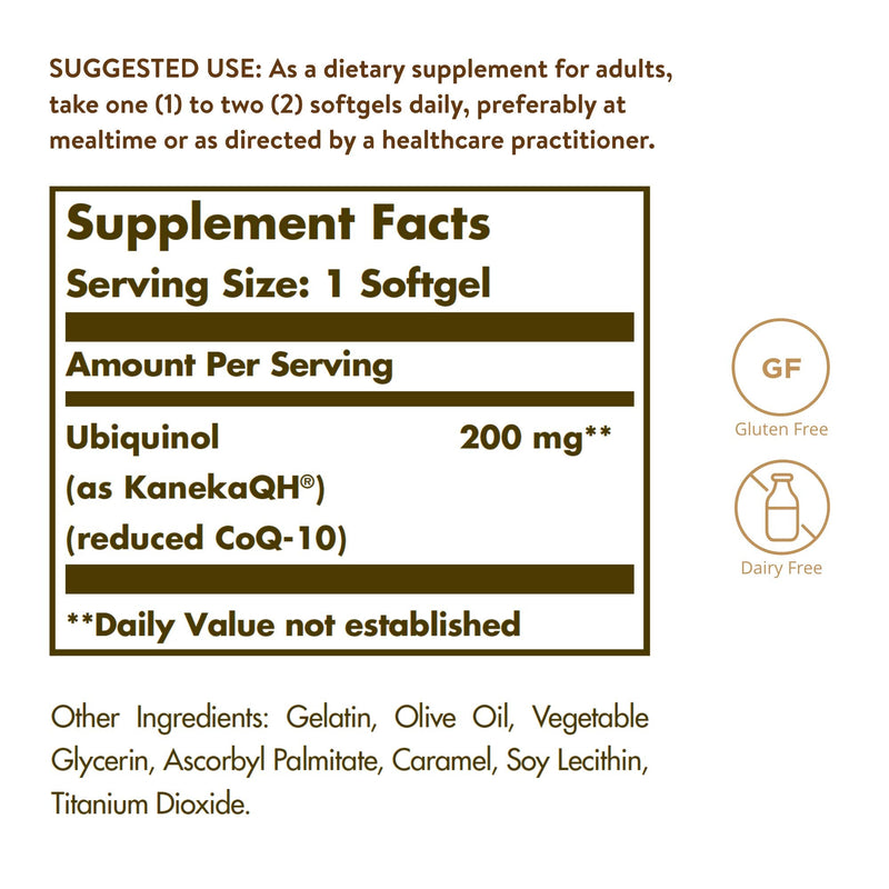 [Australia] - Solgar Ubiquinol 200 mg (Reduced CoQ-10), 30 Softgels - Promotes Heart & Brain Function - Supports Healthy Aging - Coenzyme Q10 - Ubiquinone Supplement - Gluten Free, Dairy Free - 30 Servings 30 Count (Pack of 1) 