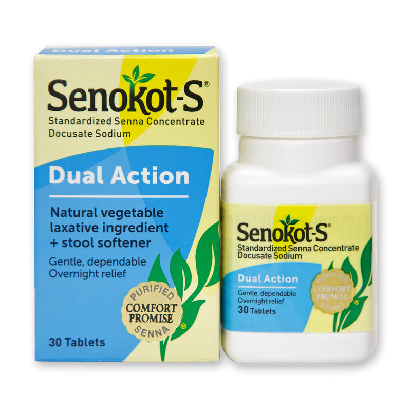 [Australia] - Senokot-S Dual Action Natural Vegetable Laxative Ingredient Plus Stool Softener Tablets, Docusate Sodium, Senna Concentrate, Gentle, Overnight Relief From Occasional Constipation, 60 ct 60 Count (Pack of 1) 