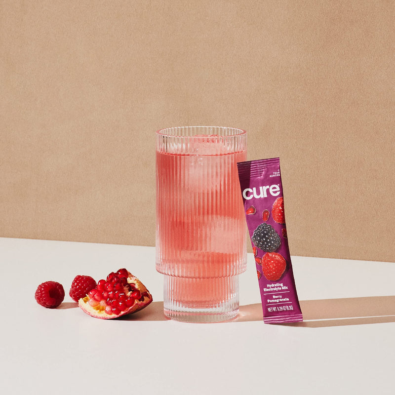 [Australia] - Cure Hydrating Electrolyte Mix | Electrolyte Powder for Dehydration Relief | Made with Coconut Water | No Added Sugar | Vegan | Paleo Friendly | Pouch of 14 Hydration Packets - Berry Pomegranate Flavor 0.29 Ounce (Pack of 14) 