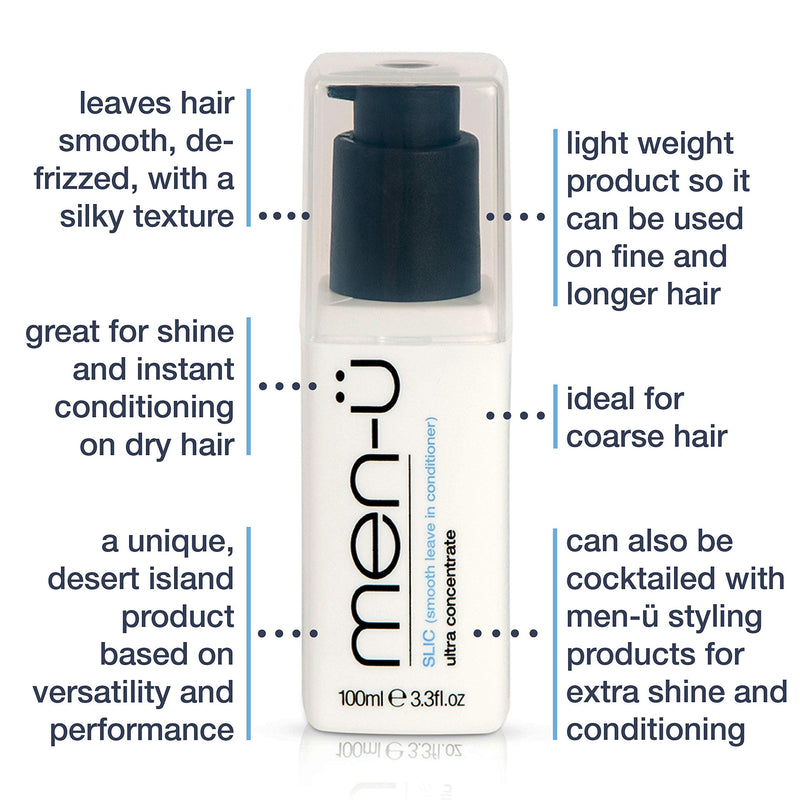 [Australia] - men-u SLIC (Smooth Leave In Conditioner), Ultra-Concentrate mens hair serum w/ up to 100 applications, Hair care with instant conditioning - Vegan hair conditioner 100 millilitres 100 ml (Pack of 1) 