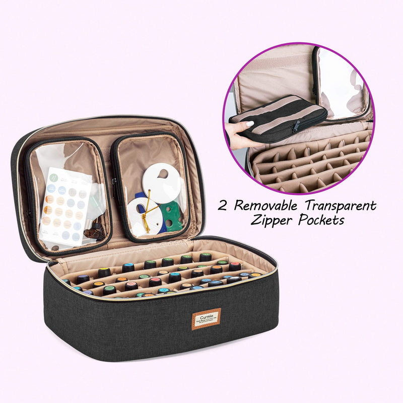 [Australia] - CURMIO Essential Oil Storage Case for 40 Bottles (5ml-30ml), Essential Oils Organizer Case with 2 Detachable Visible Pouches and Portable Handle, Patented Design, Black (Bag Only) 