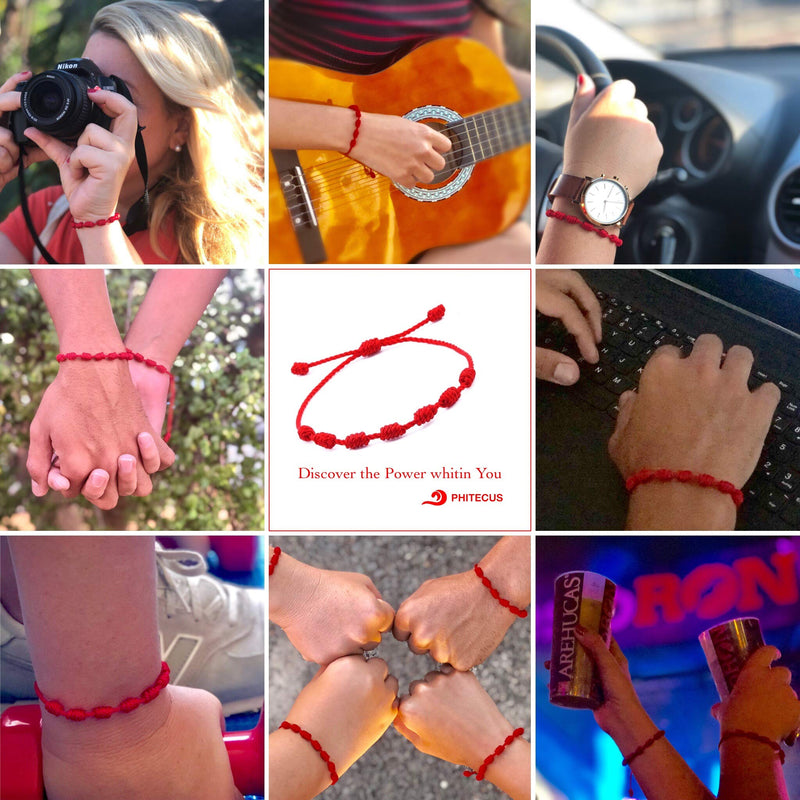 [Australia] - PHITECUS Bracelet 7 knots for protection, Evil Eye and Good Luck. Buddisth String. Thread/Amulet for prosperity and success. Talisman for Womens, Mens, Girls, Boys. Cord Adjustable. 