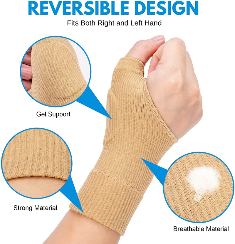[Australia] - DropSky [4pcs] Gel Wrist Thumb Support Braces Soft with Gel Pad, Breathable Design, Relief Pain Carpal Tunnel, Arthritis Thumb, Fits Both Hands, Lightweight Support (Nude) Nude 