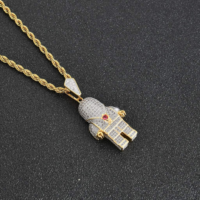 [Australia] - charlinliol 18k Gold Plated Necklace Iced Out Cubic Zirconia Astronaut Pendant Hip Hop Jewelry Spaceman Chain for Men and Women 