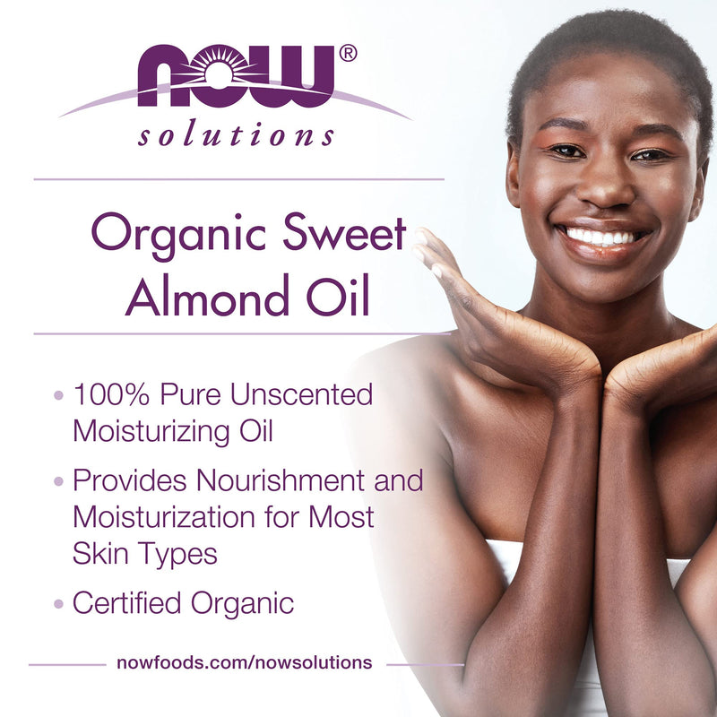 [Australia] - NOW Solutions, Organic Sweet Almond Oil, 100% Pure Moisturizing Oil, Promotes Healthy-Looking Skin, Unscented Oil, 8-Ounce 