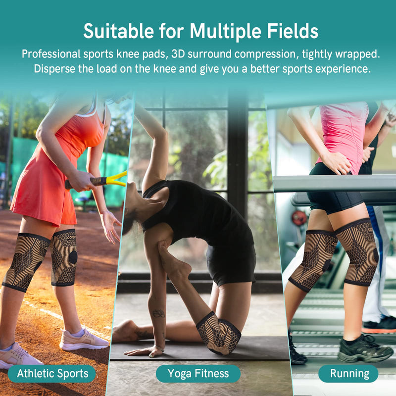 [Australia] - (1 Pair) Copper Knee Brace for Women & Men- Copper Knee Braces for Knee Pain and Support - Copper Ions Fiber Compression Knee Sleeve Grade for Running, Meniscus Tear, ACL, Joint Pain Relief Medium black yellow 