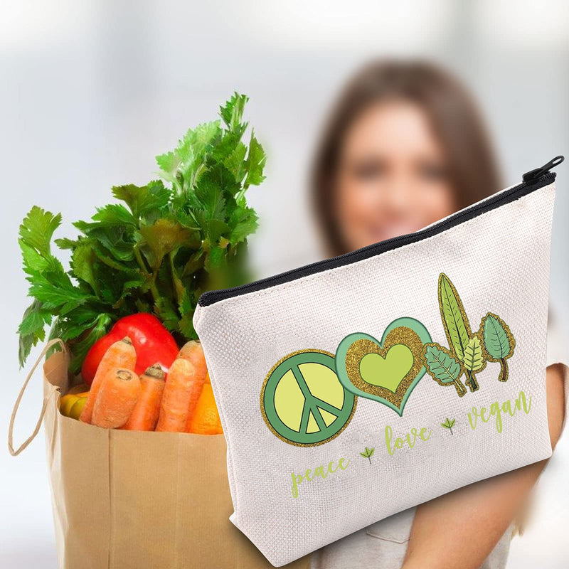 [Australia] - LEVLO Funny Vegetarian Cosmetic Bag Vegan Gift Peace Love Vegan Makeup Zipper Pouch Bag Herbivore Veg Symbol Make Up Bag, Peace Love Vegan, 