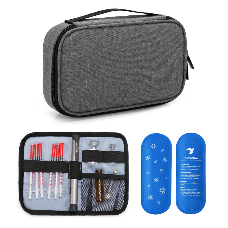 [Australia] - YARWO Insulin Cooler Travel Case with 4 Ice Packs, Single and Double Layers Diabetic Supplies Organizer for Insulin Pens, Blood Glucose Monitors or Other Diabetes Care Accessories, Gray 