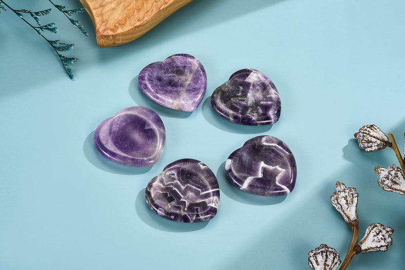 [Australia] - CrystalTears Amethyst Crystal Worry Stone Heart Shape Healing Crystals Thumb Worry Stone Polished Pocket Palm Stone for Anxiety Stress Relief Meditation Reiki Healing 