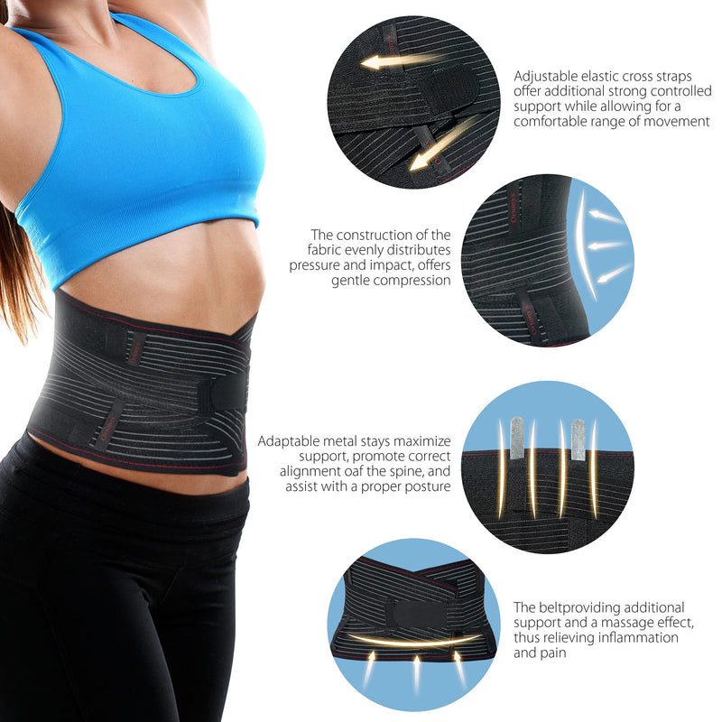 [Australia] - ORTONYX Lumbar Support Belt Lumbosacral Back Brace – Ergonomic Design and Breathable Material - M/L (Waist 31.5"-39.4") Black M/L (Waist 31.5"-39.4") 