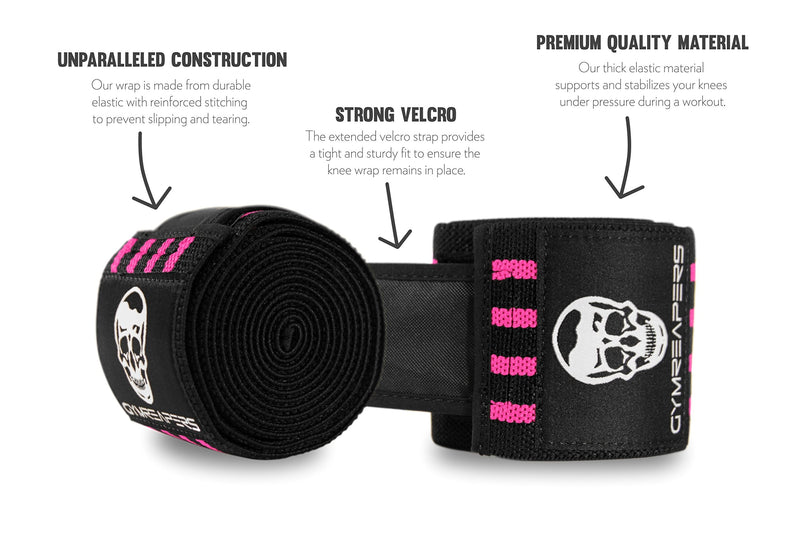 [Australia] - Knee Wraps (Pair) With Strap for Squats, Weightlifting, Powerlifting, Leg Press, and Cross Training - Flexible 72 inch Knee Wraps for Squatting - For Men & Women Pink 
