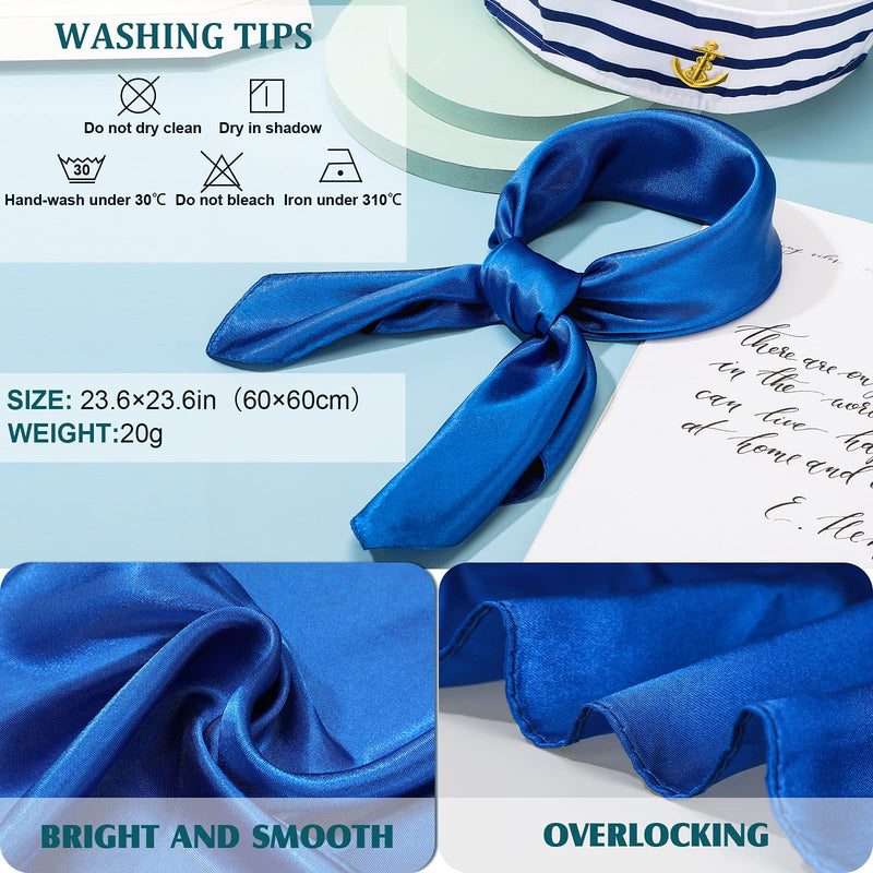 [Australia] - 3 Pieces Blue with White Sailor Hat Navy Sailor Yacht Hat Blue Satin Scarf Silk Feeling Sailor Neck Scarf White Sailor Gloves Set for Costume Party Accessory 