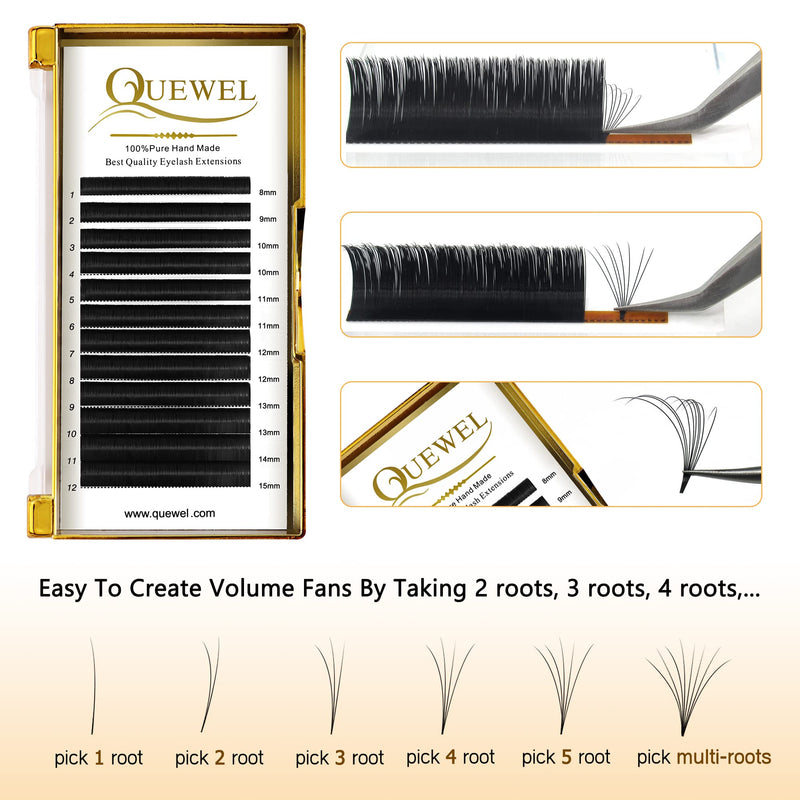 [Australia] - Easy Fan Lashes 0.03C Curl 11mm QUEWEL Easy Fan Russian Lashes 2D-20D Volume Lash Extensions Self Fanning Eyelash Extensions Easy Fan Volume Lashes Automatic Blooming (0.03C 11mm) 11 mm 0.03-C Curl 