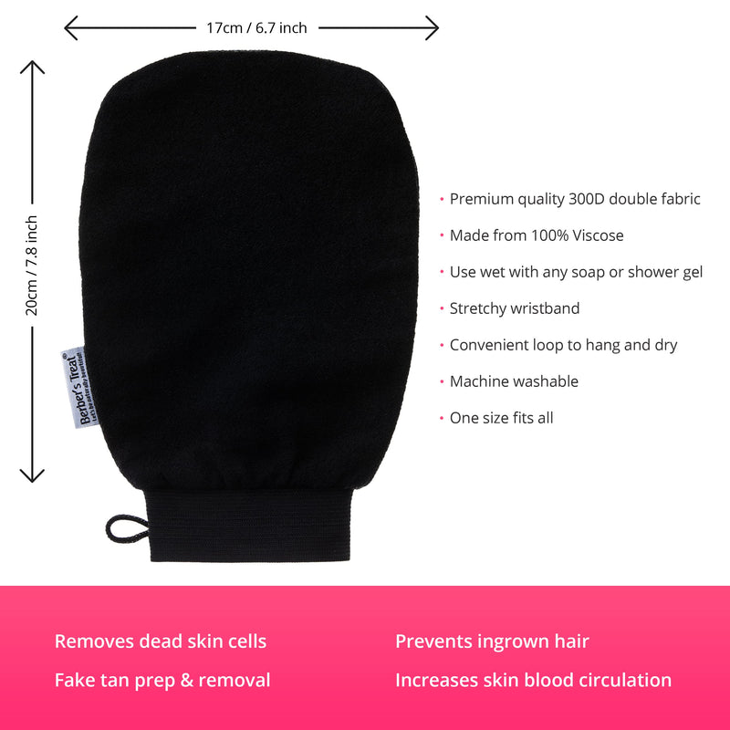 [Australia] - Berber's Treat Kessa Exfoliating Glove - Scrub and Remove Dead Skin Cells, Ingrown Hair Treatment, Tan Remover Mitt (Black) Black 