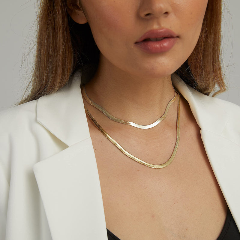 [Australia] - CHESKY 14K Gold/Silver Plated Snake Chain Necklace Herringbone Necklace Gold Choker Necklaces for Women 1.5/3/5MM(W) 14"/16"(L) 5mm-16inch-Gold 