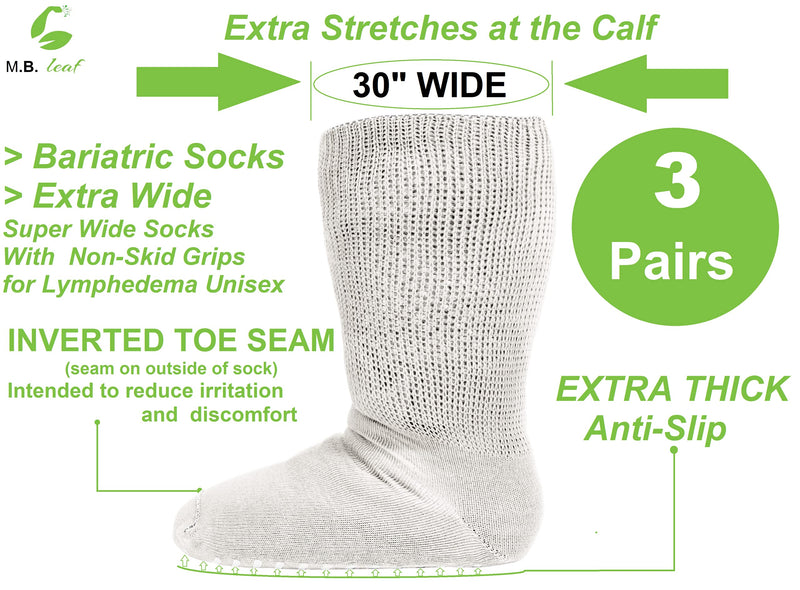 [Australia] - Extra Wide Socks for Swollen Feet, 3 Pairs Wide Bariatric Socks, Non Slip Cast Sock, Diabetic Edema Hospital Lymphedema Socks White 