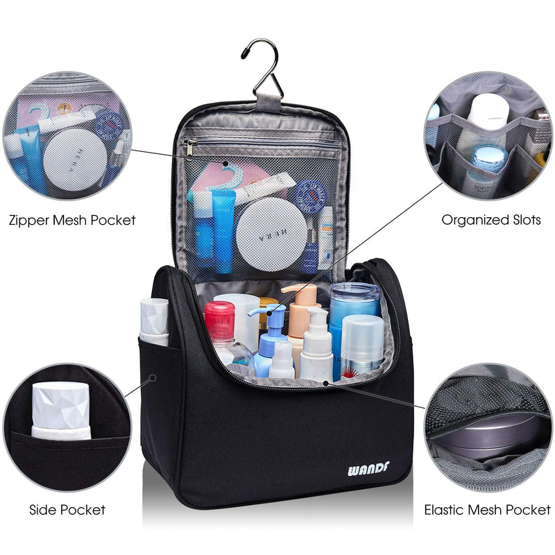 [Australia] - WANDF Hanging Toiletry Bag Travel Cosmetic Organizer Shower Bathroom Bag for Men Women Water-Resistant (M - Black) M-black 