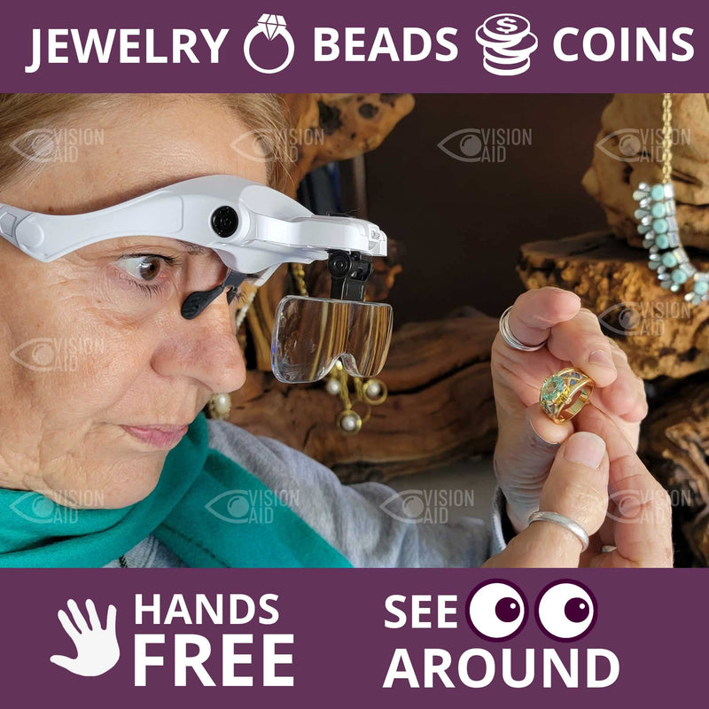 [Australia] - Vision Aid Magnifying Glasses with Light for Close Work, Illuminated Hands Free Headband Magnifier Goggles with Storage Case for Hobby Painting Reading Coin Watch Bead Jewelry 