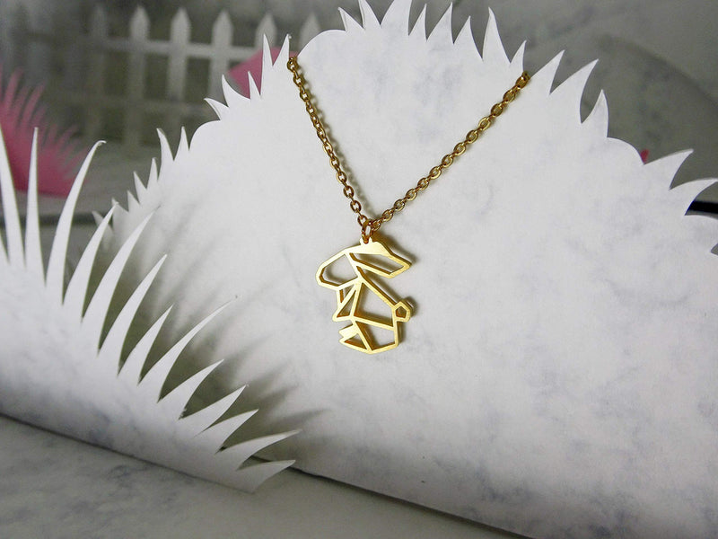 [Australia] - La Menagerie Rabbit Gold Origami Jewelry & Gold Geometric Necklace – 18 Karat Plated Gold Necklace & Rabbit Necklaces for Women – Rabbit Necklace for Girls & Origami Necklace 