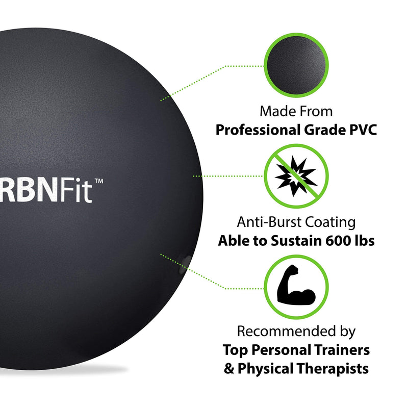 [Australia] - URBNFit Mini Pilates Ball - Small Exercise Ball for Yoga, Pilates, Barre, Physical Therapy, Stretching and Core Fitness - Includes Stability Ball Workout Guide Black 9 In (23 cm) 