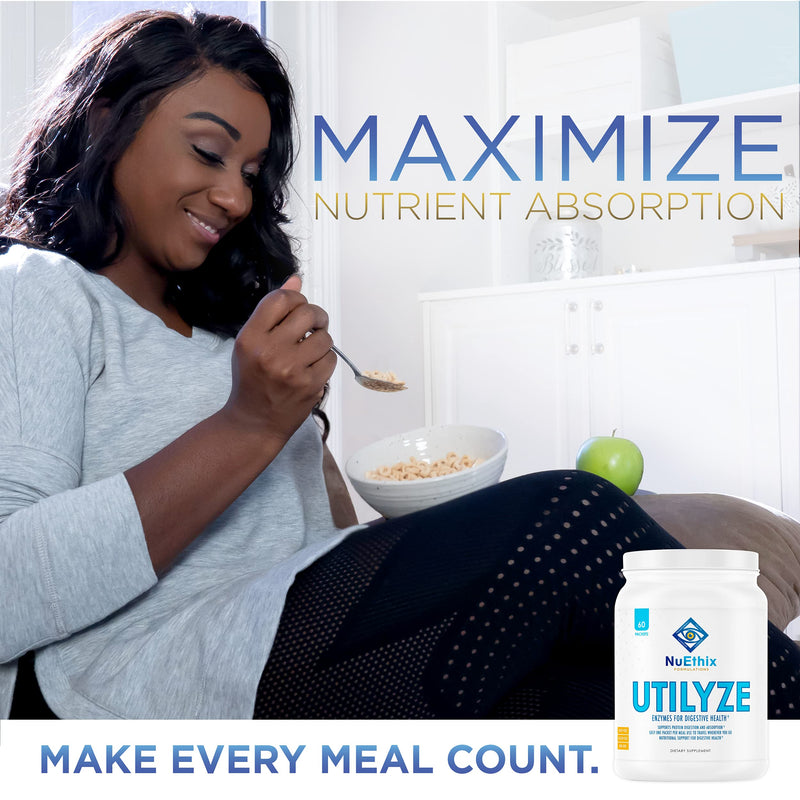 [Australia] - NuEthix Formulations Utilyze Enzymes for Digestive Wellness, Dietary Supplement for Nutrient Absorption, 60 Travel Packets 