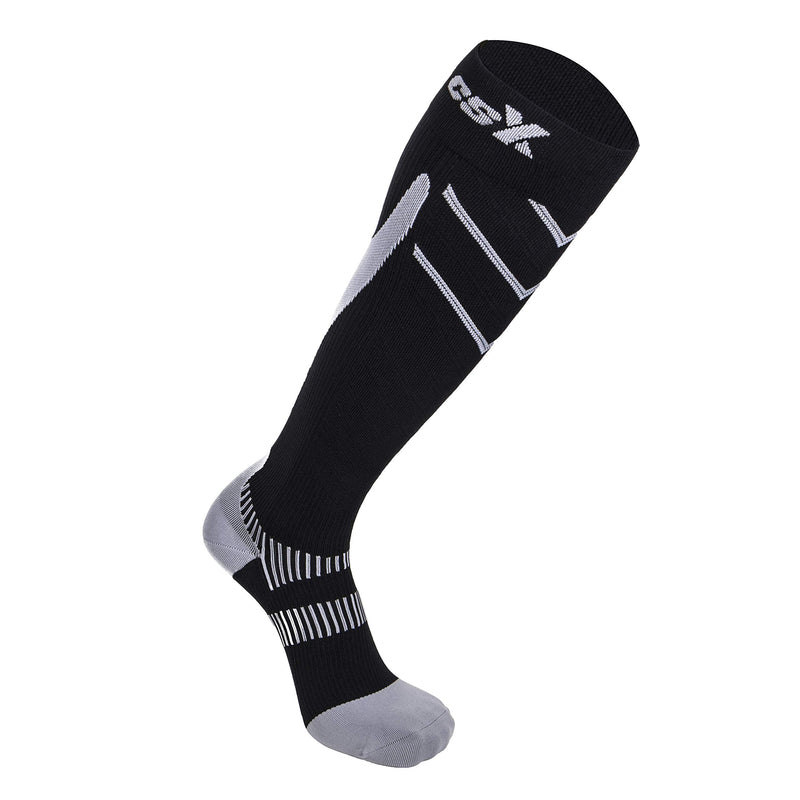 [Australia] - CSX 20-30 mmHg Compression Socks for Men and Women, Knee High, Recovery Support, Athletic Sport Fit, Silver on Black, Large Large (20-30 mmHg) 