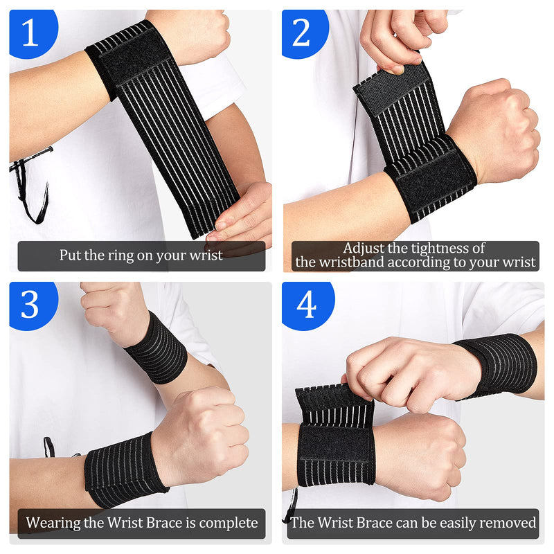 [Australia] - 4 Pieces Carpal Tunnel Wrist Brace, Wrist Compression Strap, Hand Brace Wraps for Adult Working Out, Adjustable Wrist Strap, Breathable Wristband for Weightlifting, Tennis, Golf and Fitness, Black 