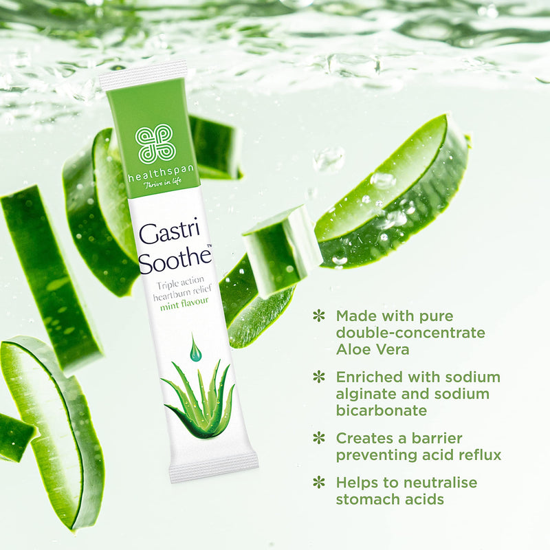 [Australia] - Healthspan Gastrisoothe for Heartburn & Acid Reflux (24 Sachets) | Triple-Action Formula Soothes Stomach Lining, Fights Acid Reflux & Neutralises Acidity | Aloe Vera | Mint Flavour | Vegetarian 