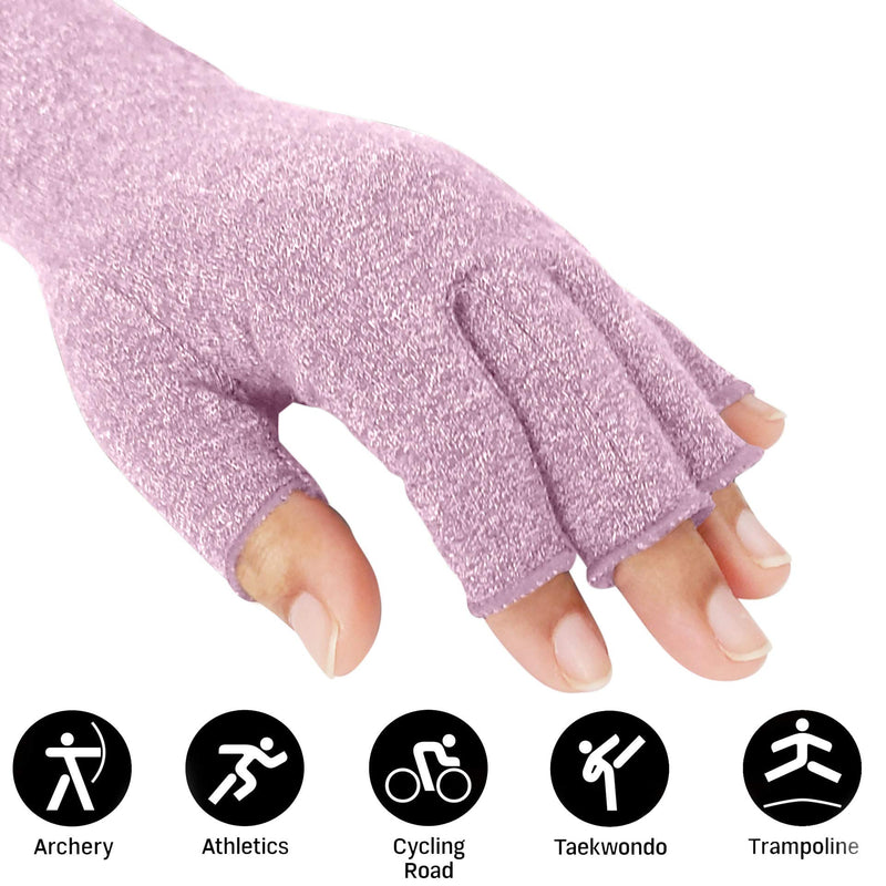 [Australia] - SyeJam Arthritis Gloves Fingerless- Rheumatoid Arthritis Compression Gloves for Pain Relief - Purple (M) 1 Pair Purple (1 Pair) + Free Ebook M (Pack of 2) 