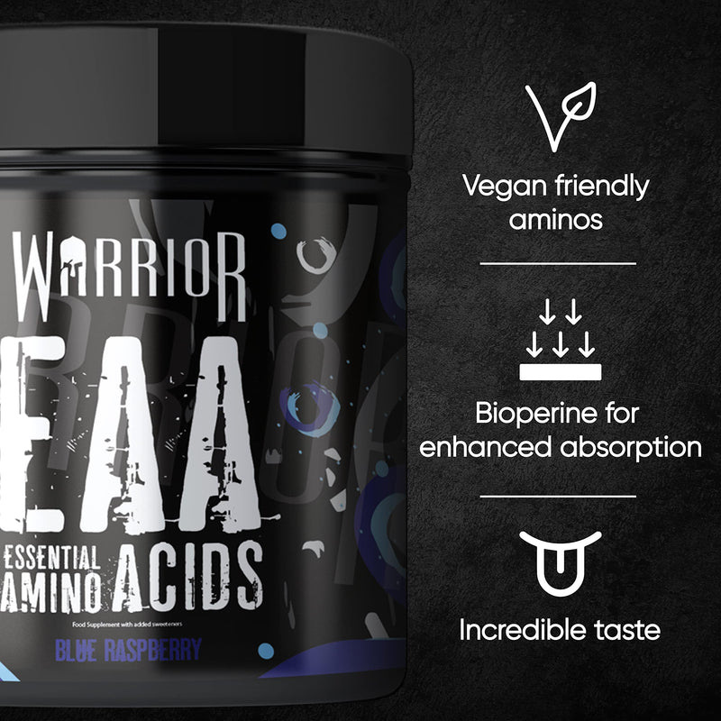 [Australia] - Warrior, EAA - Essential Amino Acids - 360g - Provides Exceptional Support for Recovery & Muscle Soreness - Formula Cyclic Dextrin, Taurine and More, Blue Raspberry 360 g (Pack of 1) 