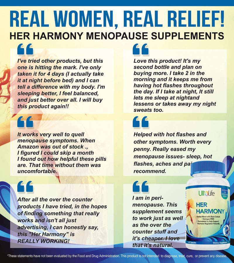 [Australia] - Her Harmony Advanced Menopause Supplement + Black Cohosh. Mood Swings, Irritability, Hot Flashes & Night Sweats Relief. Estrogen-Free. Natural Herbal Pill Balances Hormones to Help You Feel Good Again 120 Count (Pack of 1) 