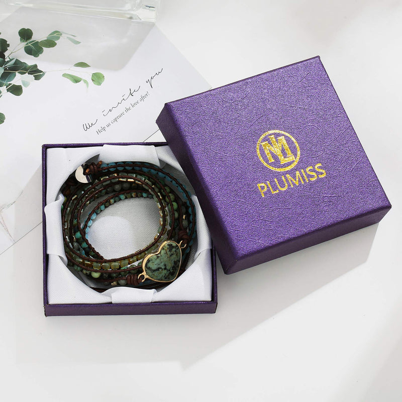 [Australia] - Plumiss Women Boho Handmade Natural Stone Wrap Bracelets Variety Beads Strand Bracelet for Men Collection African Turquoise 