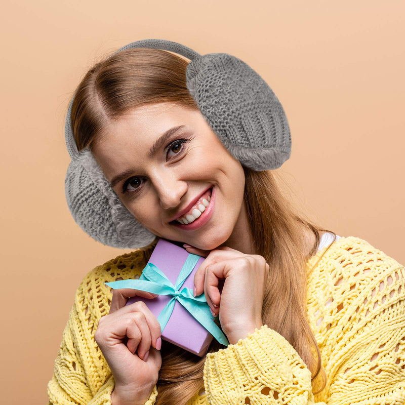 [Australia] - 2 Pieces Winter Knit Earmuffs Detachable Warm Knitted Ear Warmers Unisex Furry Ear Muffs Winter Outdoor Ear Covers for Women Men 