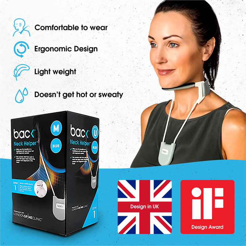 [Australia] - BackPainHelp Neck Brace, a Revolutionary Cervical Collar That Provides Light Support While Being Breathable, Cool and Lightweight (Blue Medium) Medium (Pack of 1) Blue 