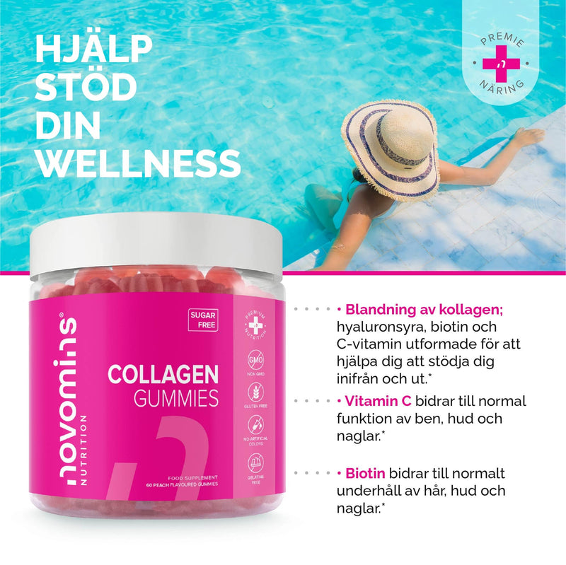 [Australia] - Collagen Gummies - Sugar Free Marine Collagen Gummies - Superior Type 1 Hydrolysed Collagen - Infused with Biotin, Vitamin C and Hyaluronic Acid - by Novomins 