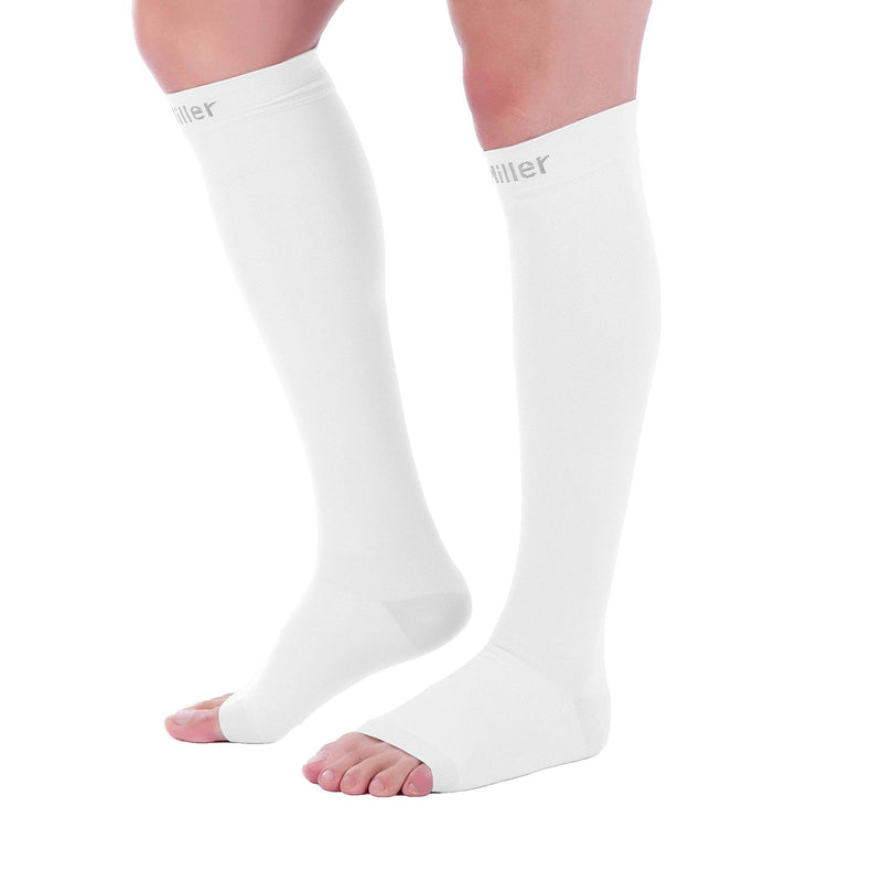 [Australia] - Doc Miller Open Toe Compression Socks 1 Pair 15-20 mmHg Firm Support White Large Tall 