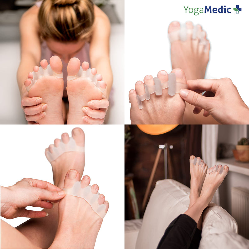 [Australia] - YogaMedic® Toe Separator for Overlapping Toes [4Pcs] to Relax Toes, Different Hardness Degrees, Improved Gel Silicone, 0% BPA, One-Size - Spreader Spacers Straighteners 